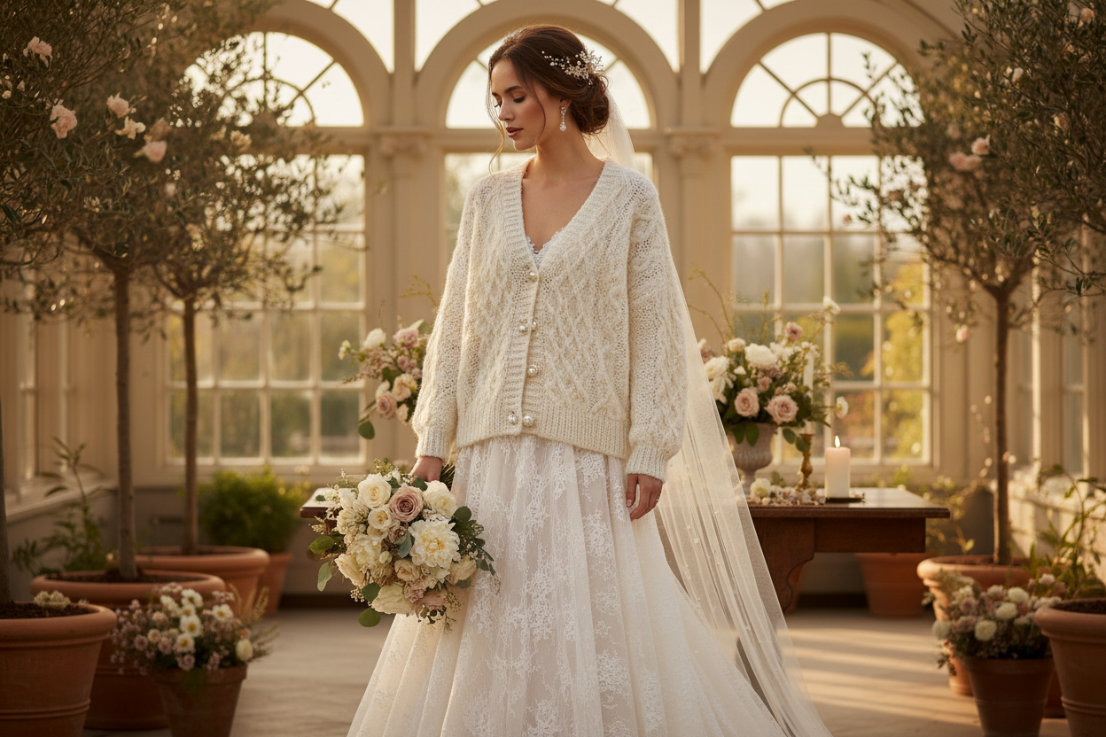 Heiraten mit romantischer Strickjacke