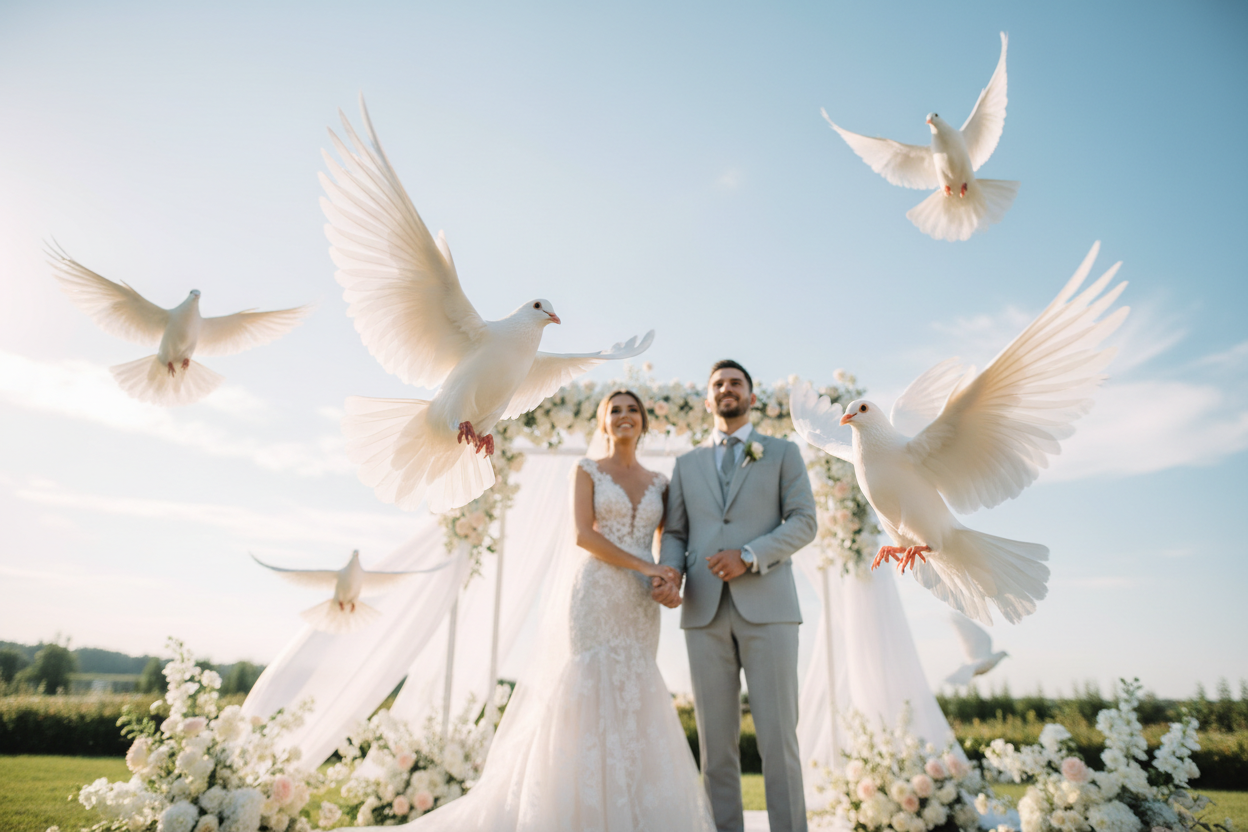 Hochzeit im Sommer mit Tauben