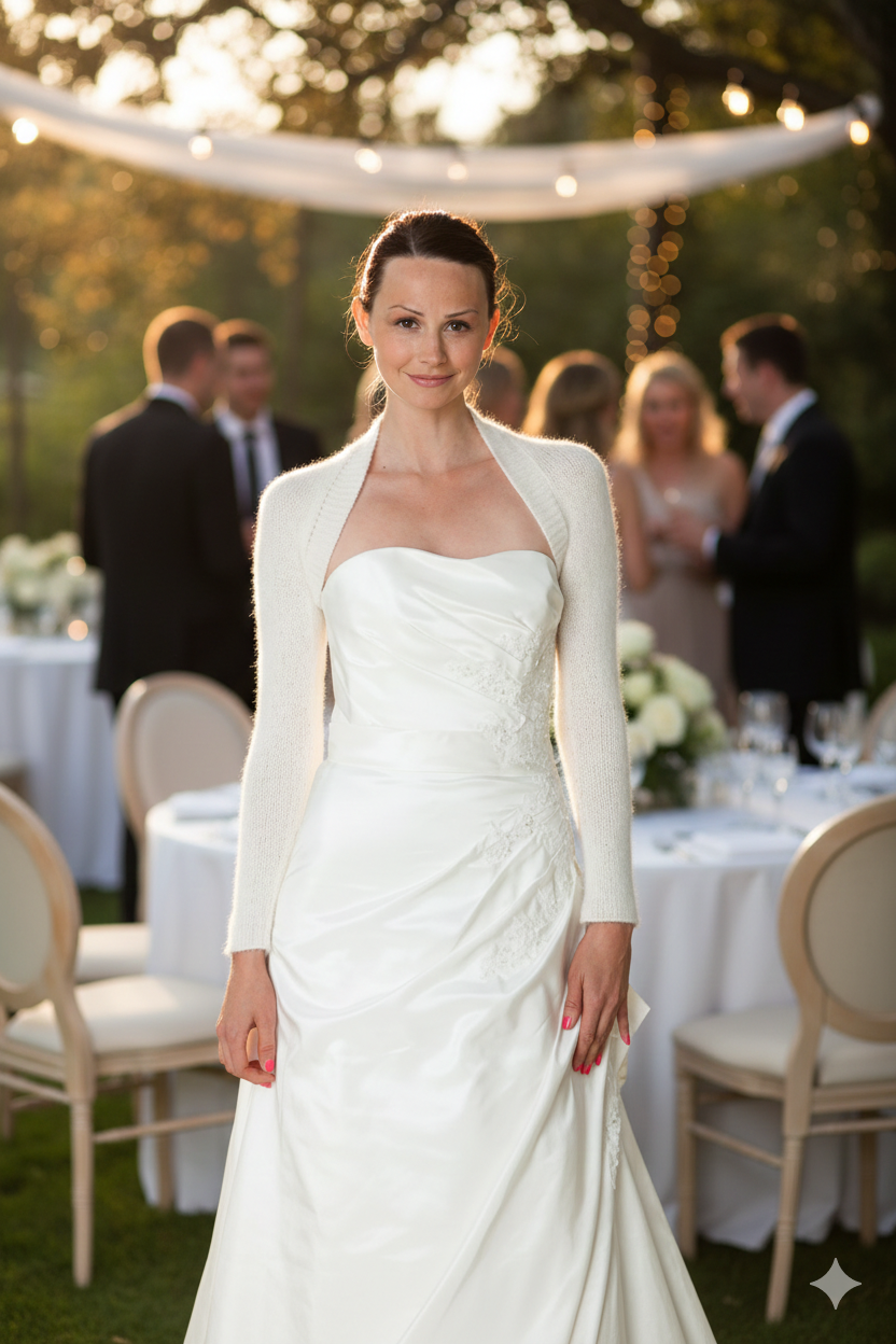 Braut mit Bolero langarm weiß