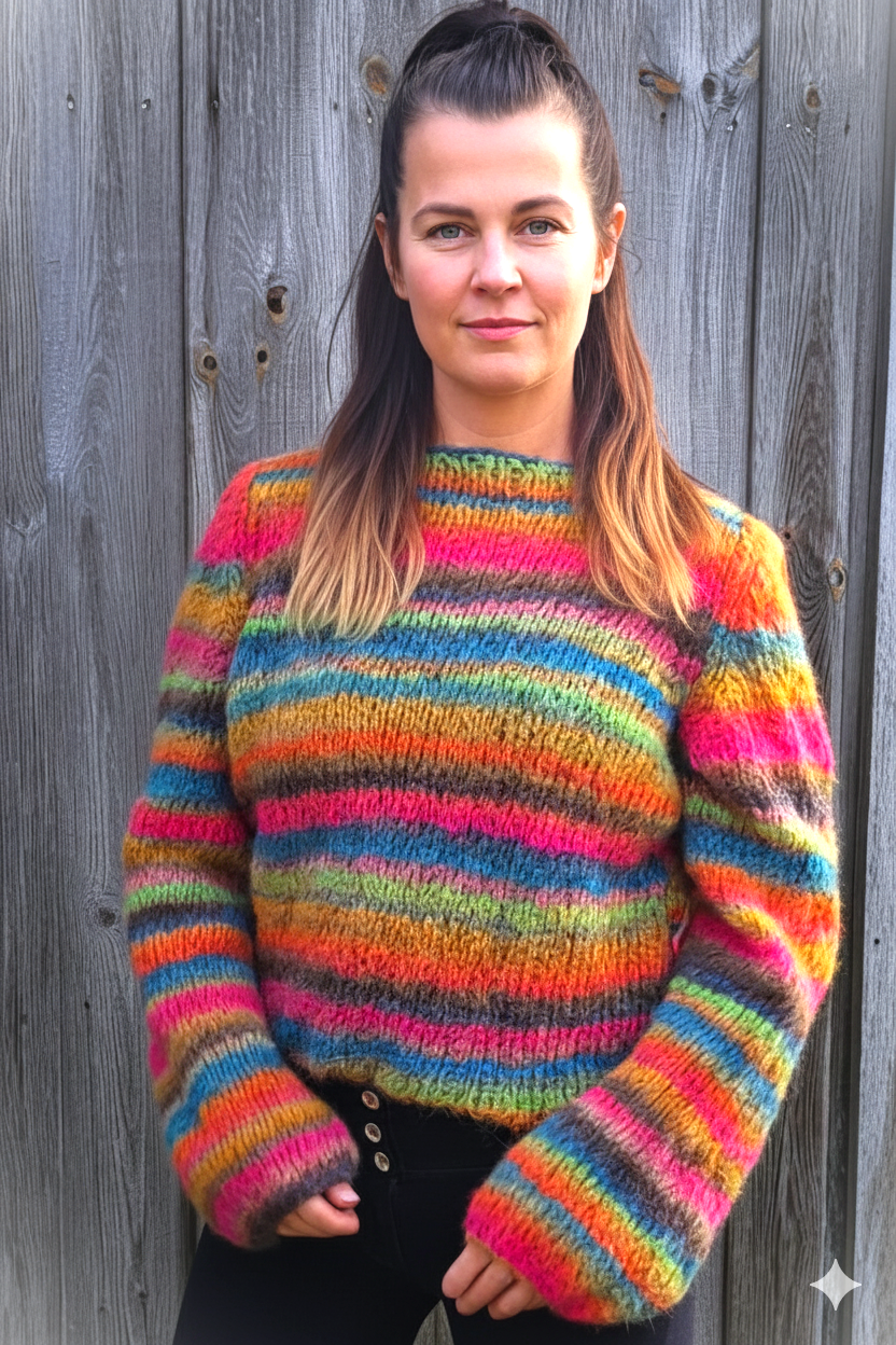 Bunter Pullover aus Reikiewolle