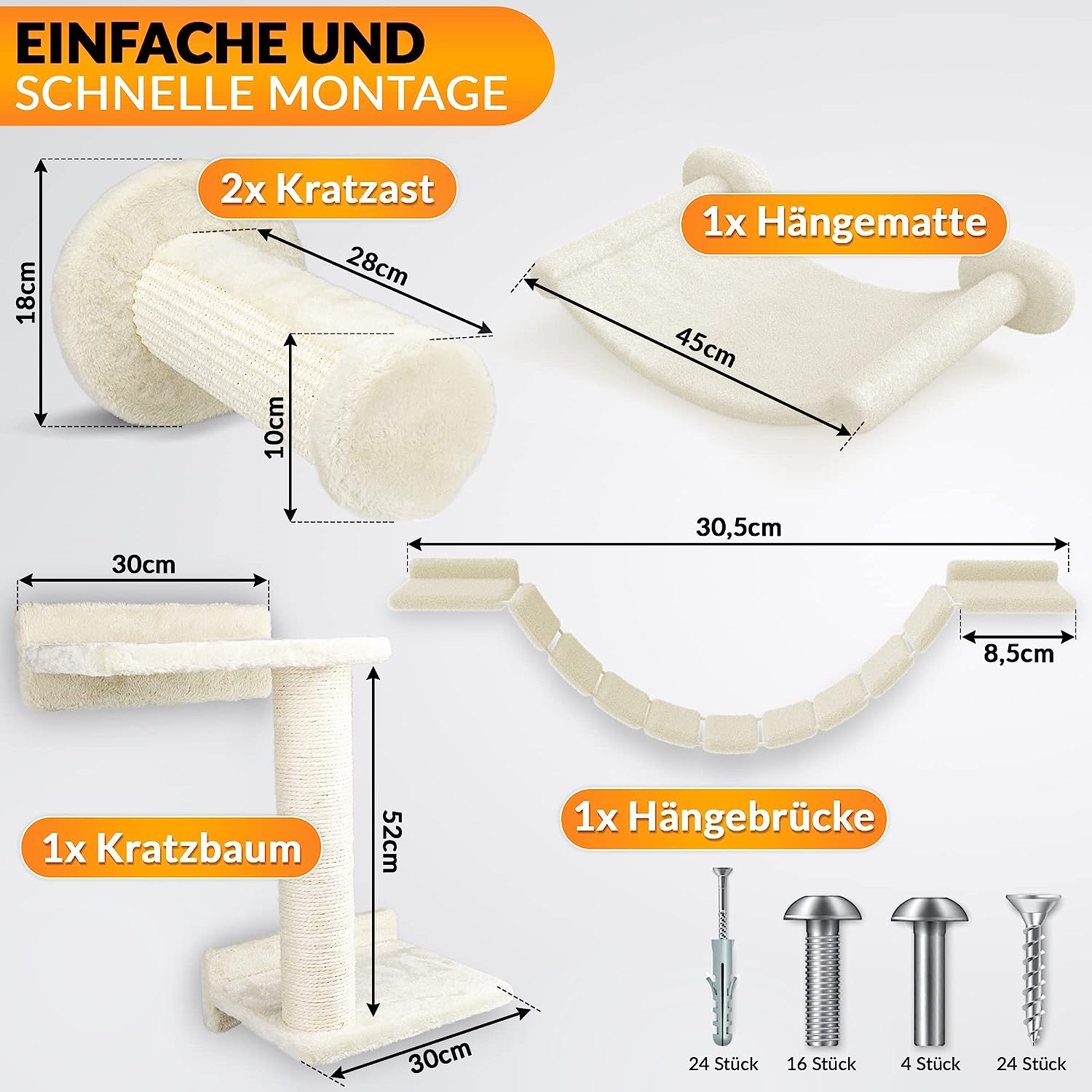 Kletterwand mit 5 Elementen für deine Katze mit Hängematte