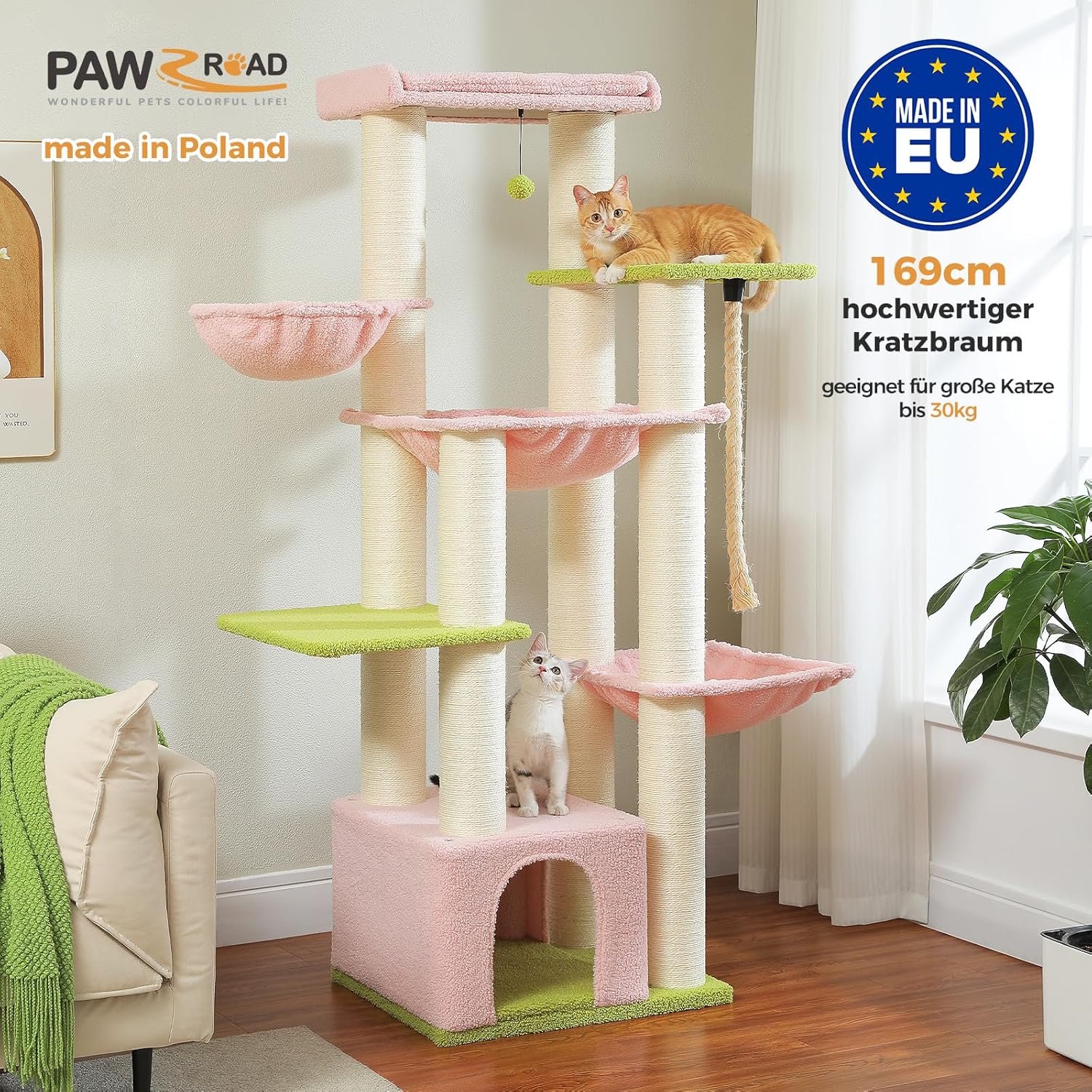 rosa kratzbaum PAWZ Kratzbaum in grau XXL 1,71 m stabil rosa beige