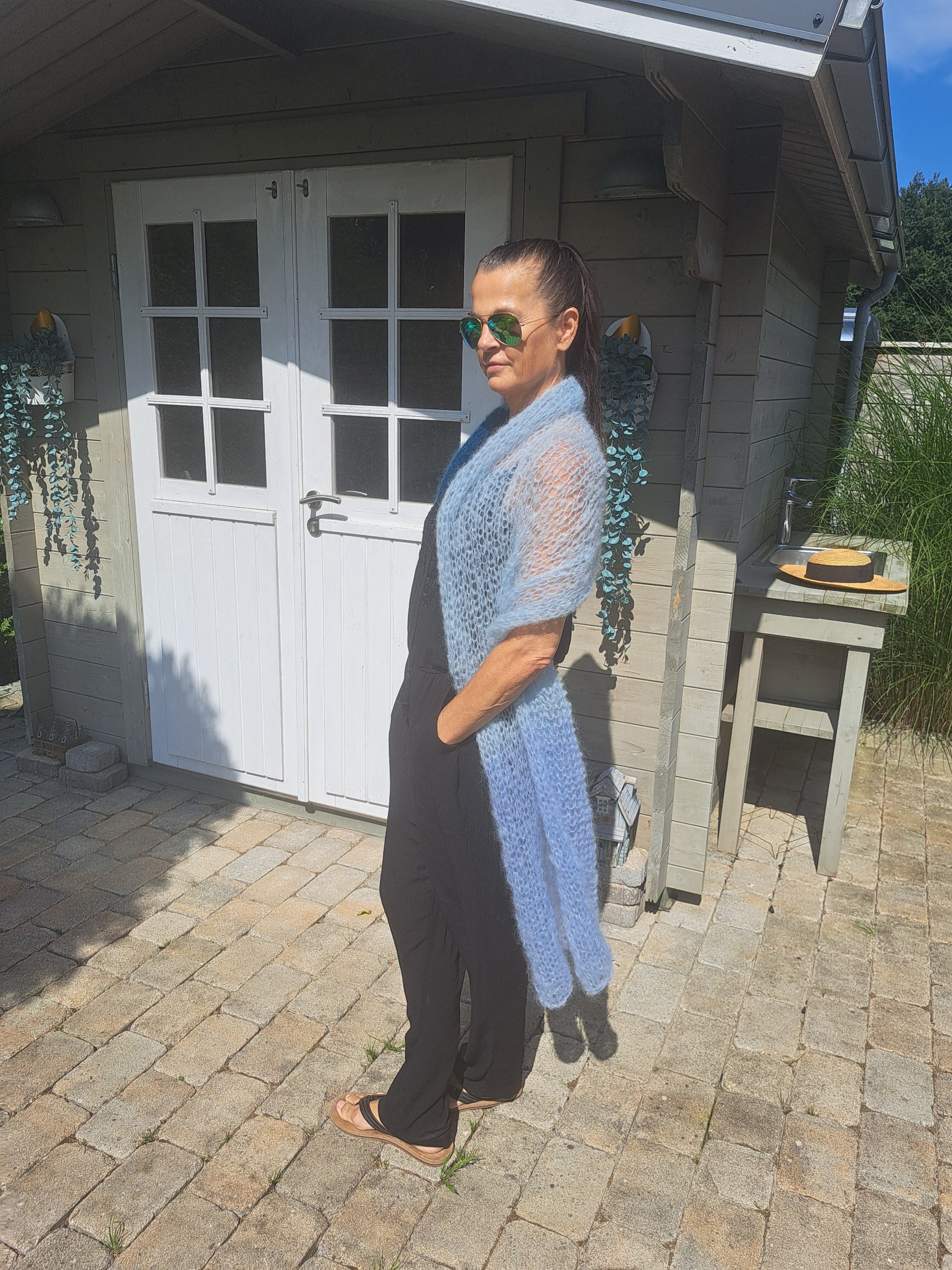 Stola in blau hellblau