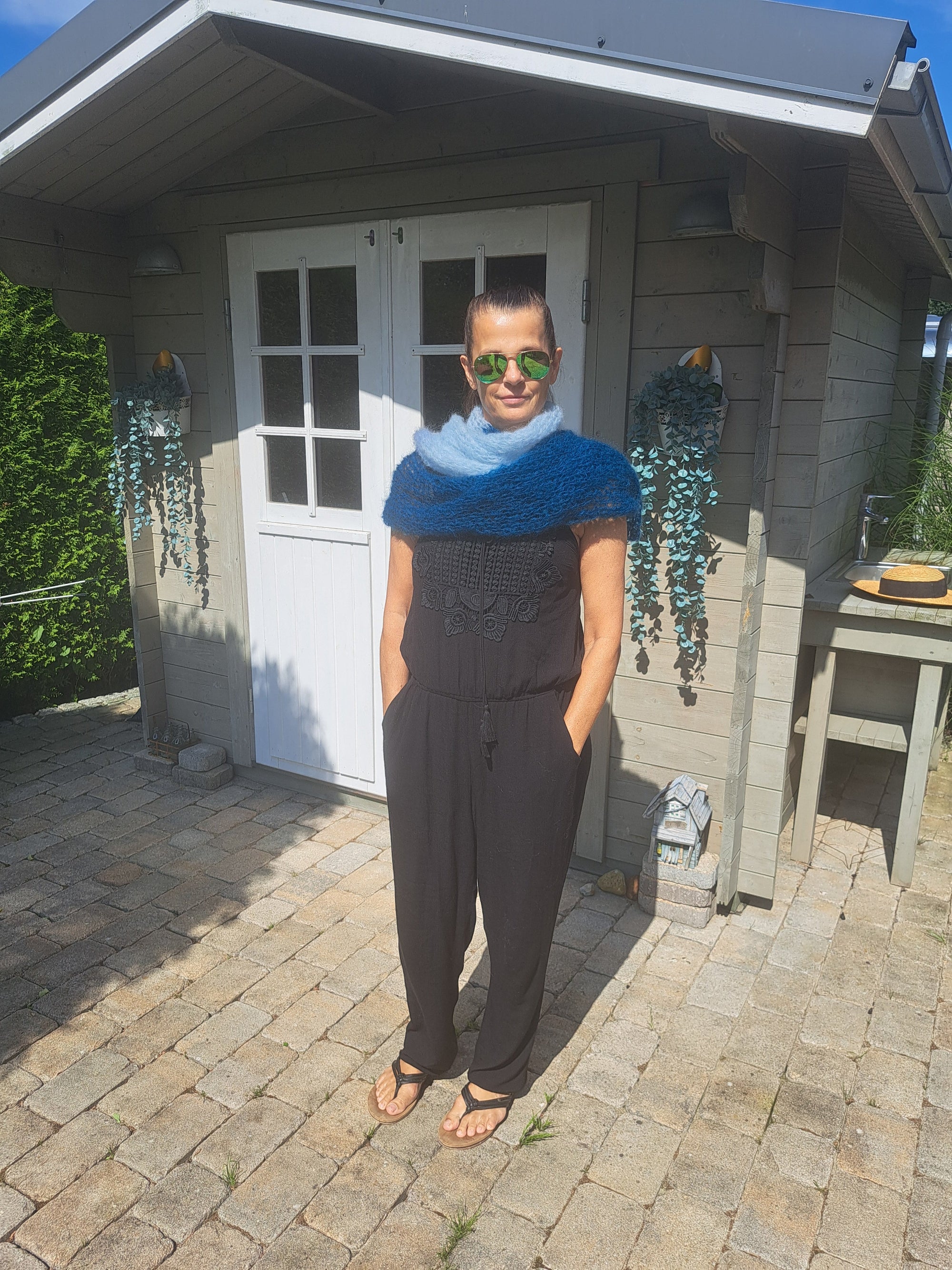 Stola in petrol hellblau aus Ingenua Mohair