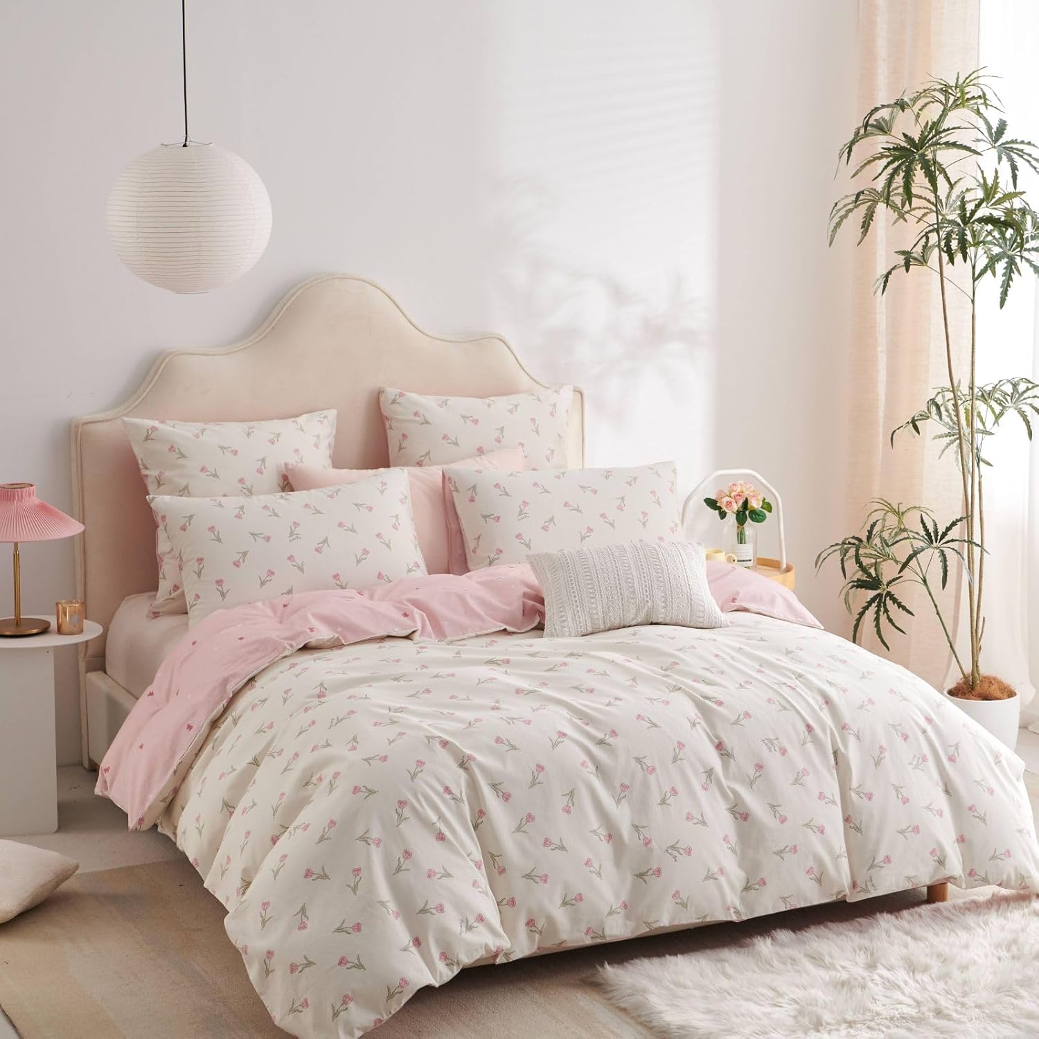 Bettwäsche mit Blumen bedruckt rosa weiß