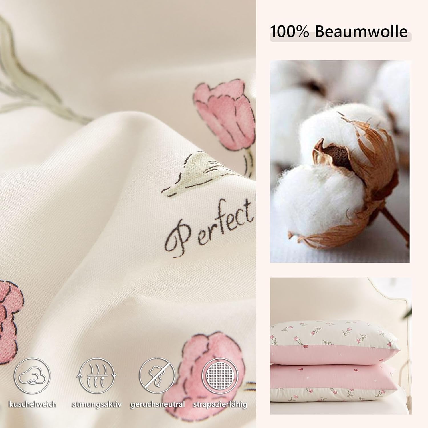 Baumwoll Bettwäsche mit Blümchen bedruckt