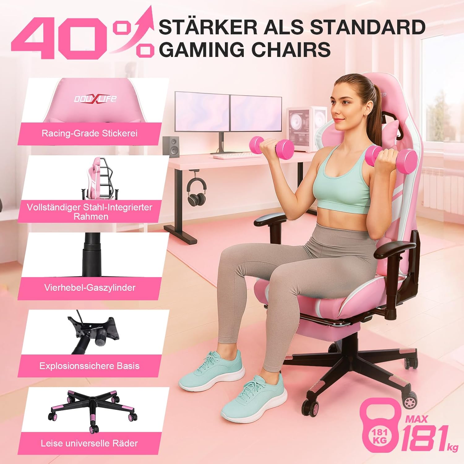 Gamingstuhl rosa Massage