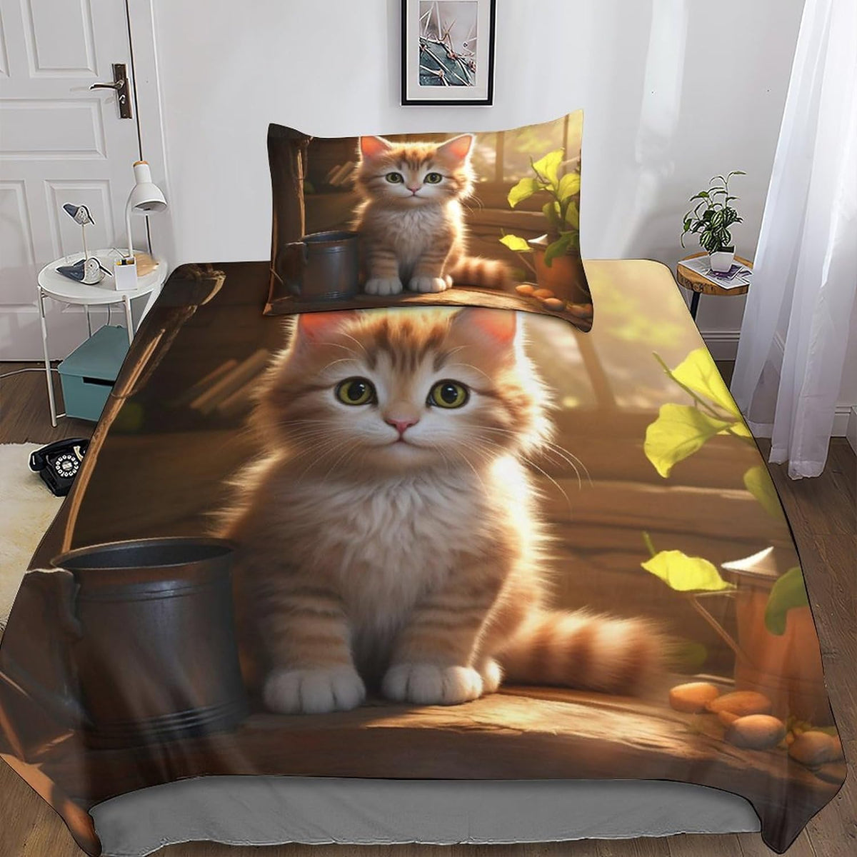 Kinder Bettwäsche Katze leuchtend im Dunkeln – 135x200 cm, 100% Baumwolle
