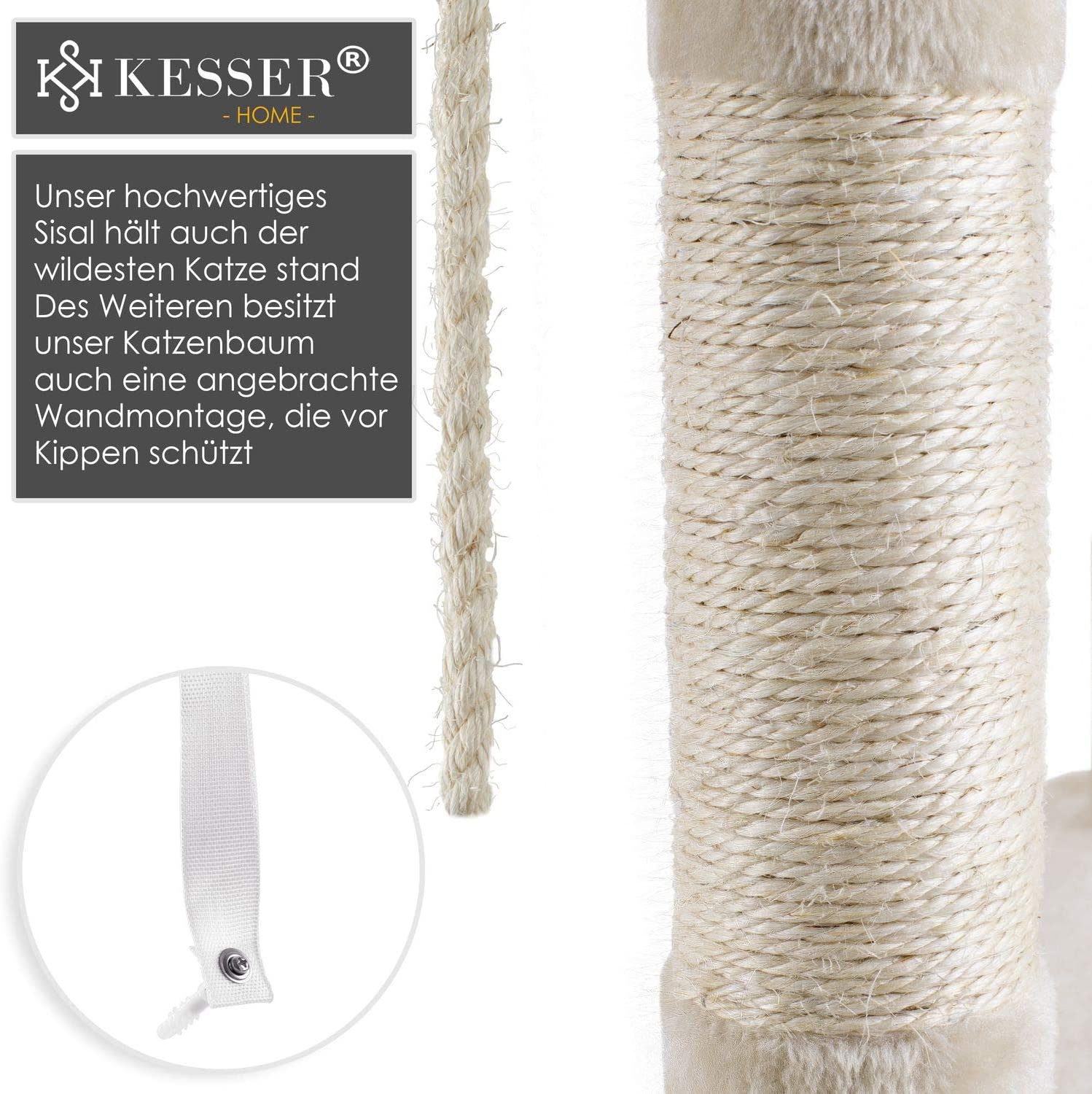 Kratzbaum in beige stabil mit Sisal Säulen