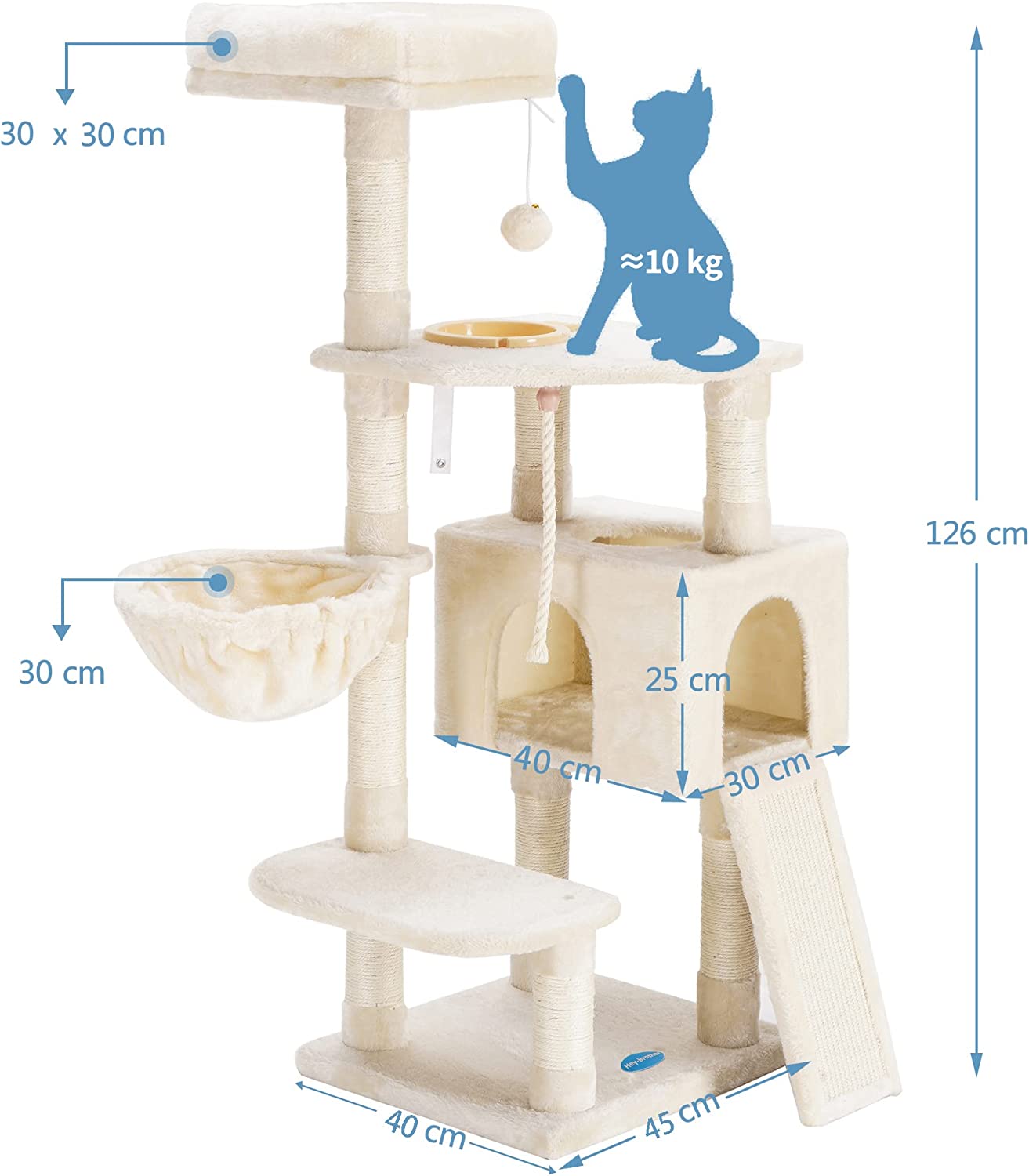 Kratzbaum in beige für Katzen 1,2 m