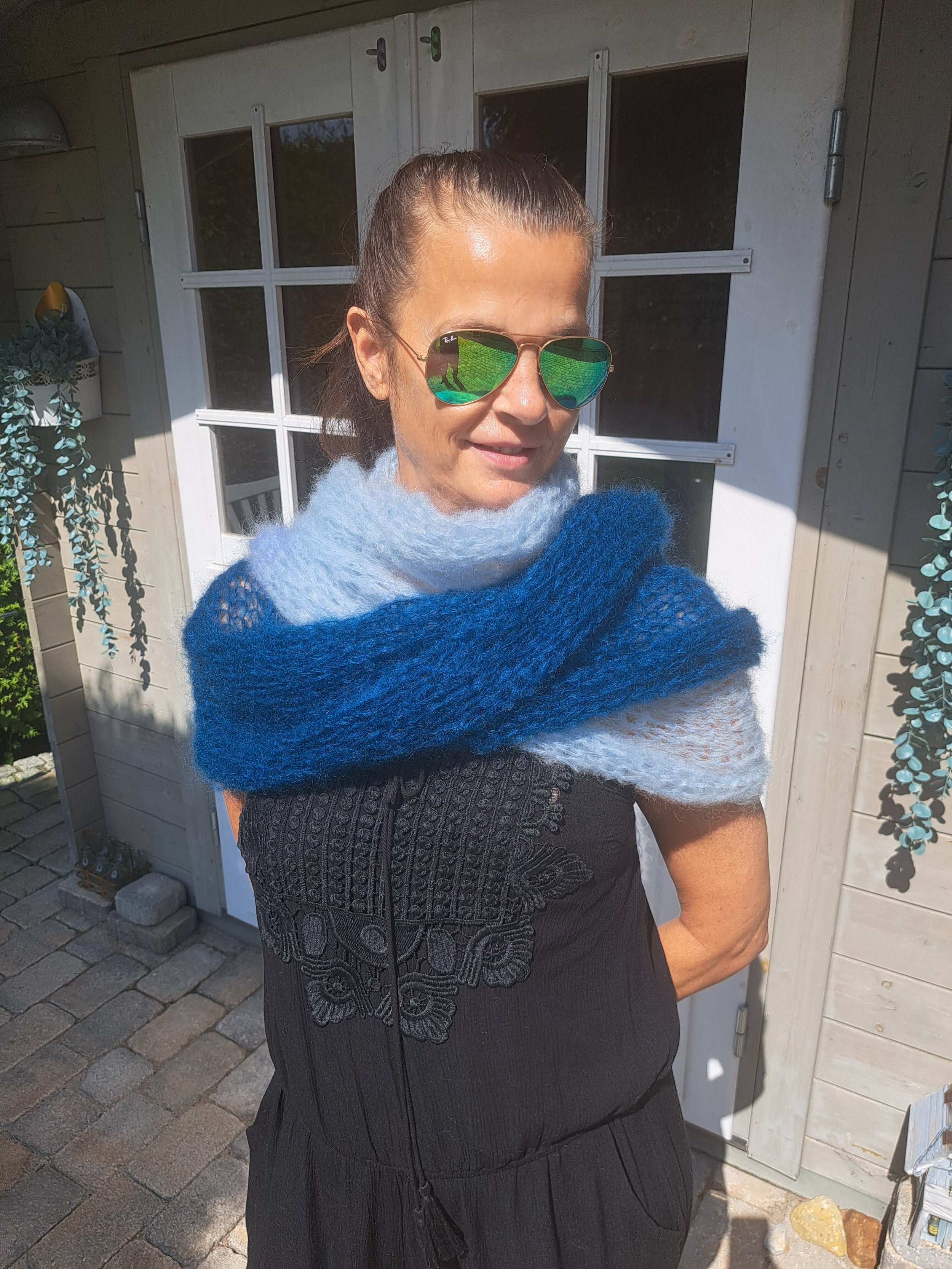 Stola gestrickt für das Meer petrol