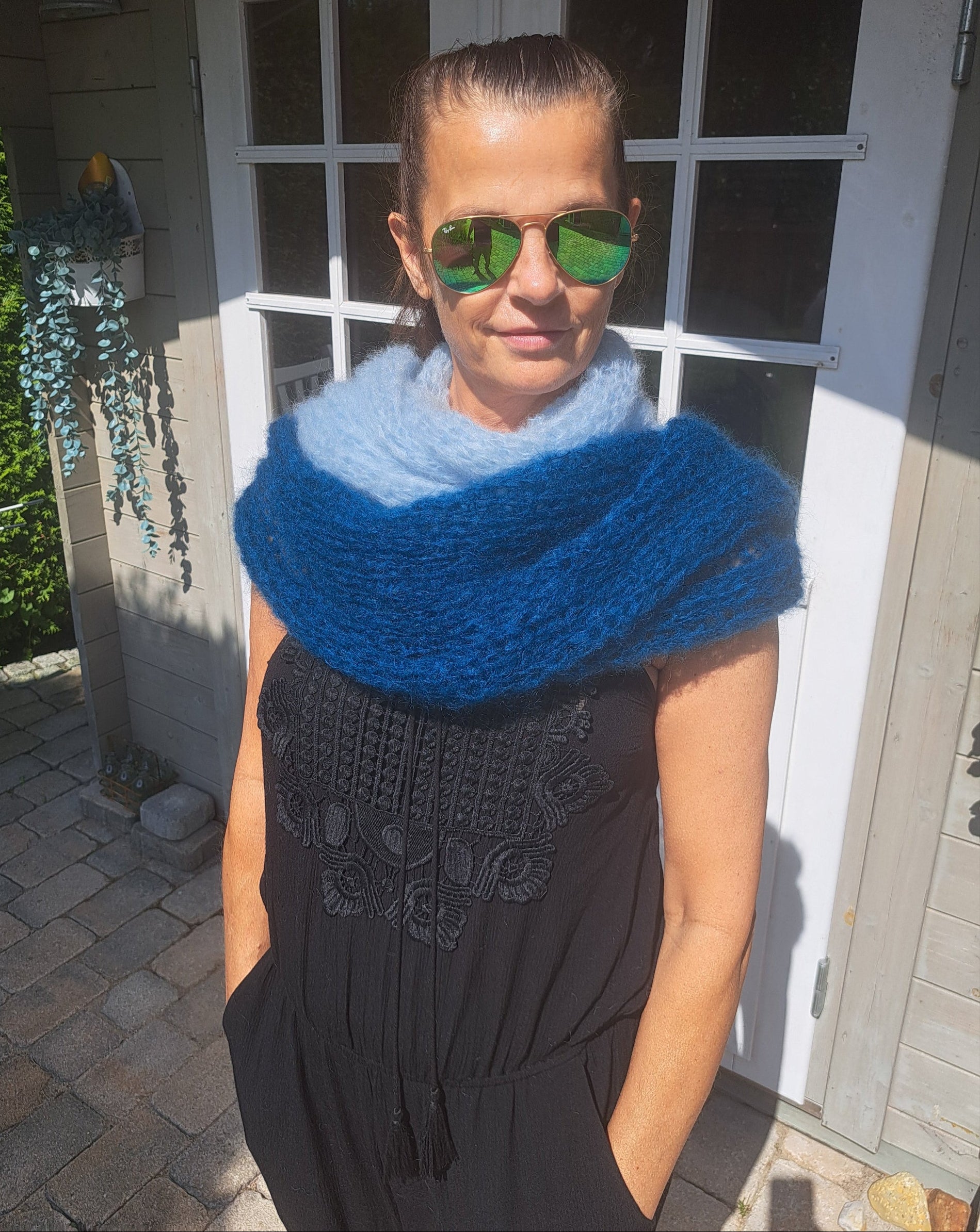 Stola gestrickt für das Meer hellblau petrol
