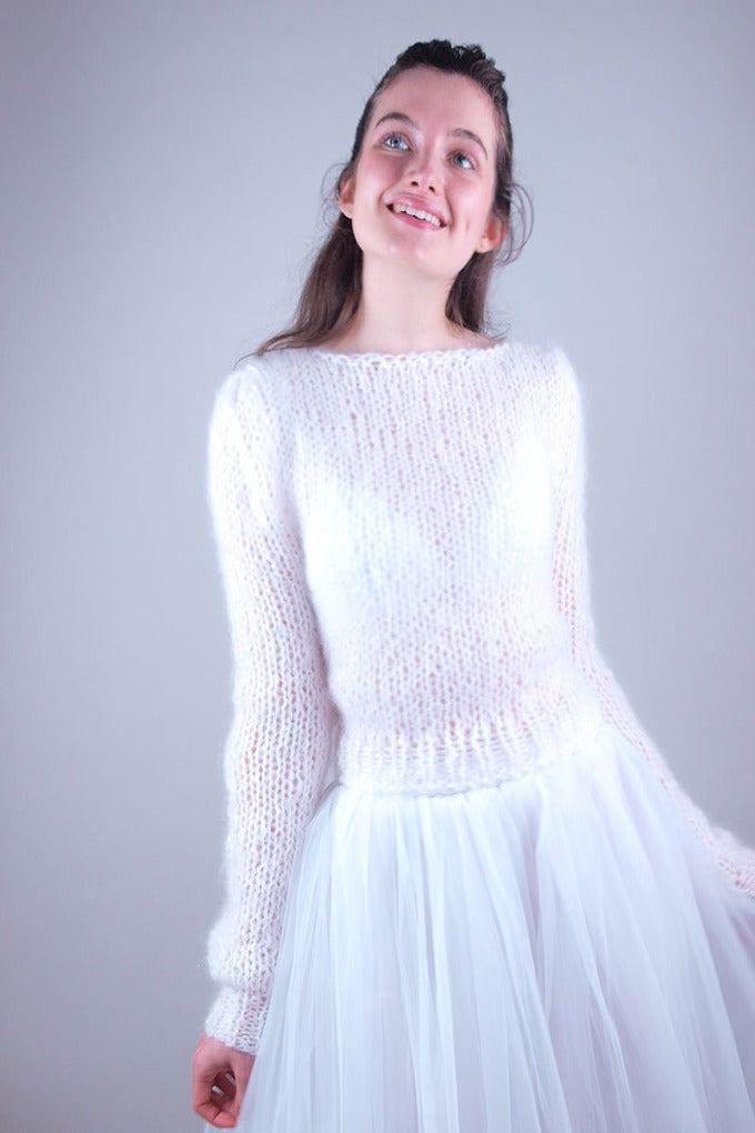 Weißer Strickpullover aus Mohair GENE tailliert - Beemohr