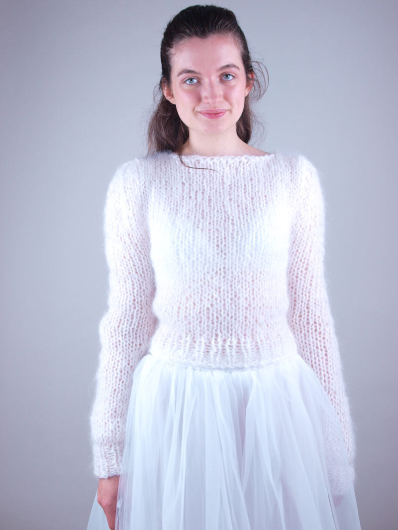 Weißer Strickpullover aus Mohair GENE tailliert - Beemohr