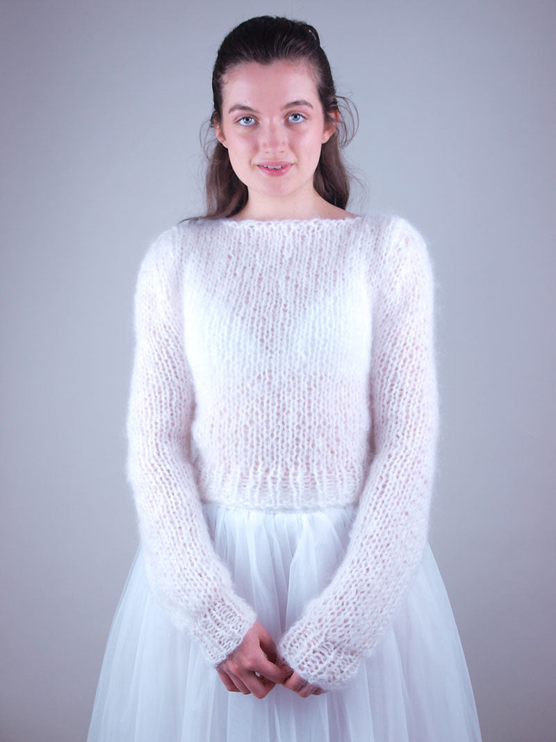 Weißer Strickpullover aus Mohair GENE tailliert - Beemohr
