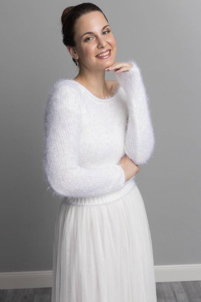 Kuschel - Pullover Vicky mit Langarm passend zum Brautrock aus Tüll und Seide - Beemohr