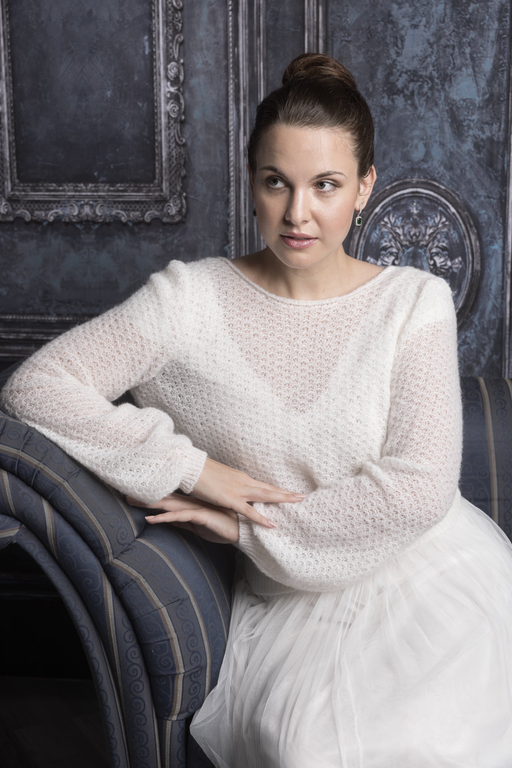 Strickpullover weit fallend PARADISE in weiß & ivory gestrickt für Vintage Weddings - Beemohr