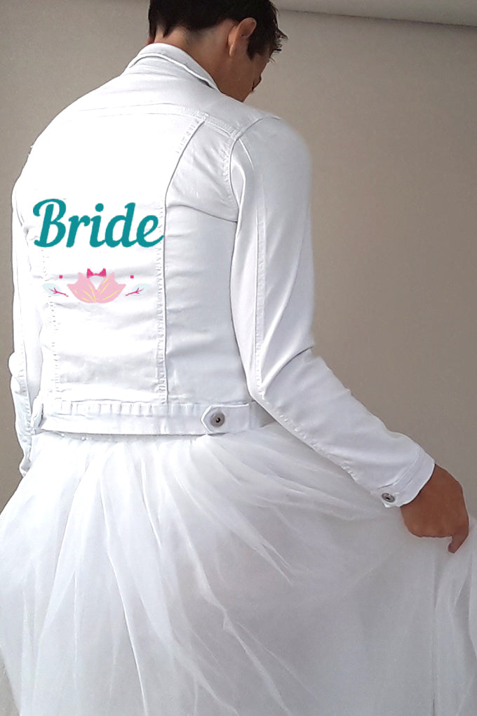 Sticker zum Aufbügeln für die Hochzeiten: BRIDE mit Blumenranke - Beemohr