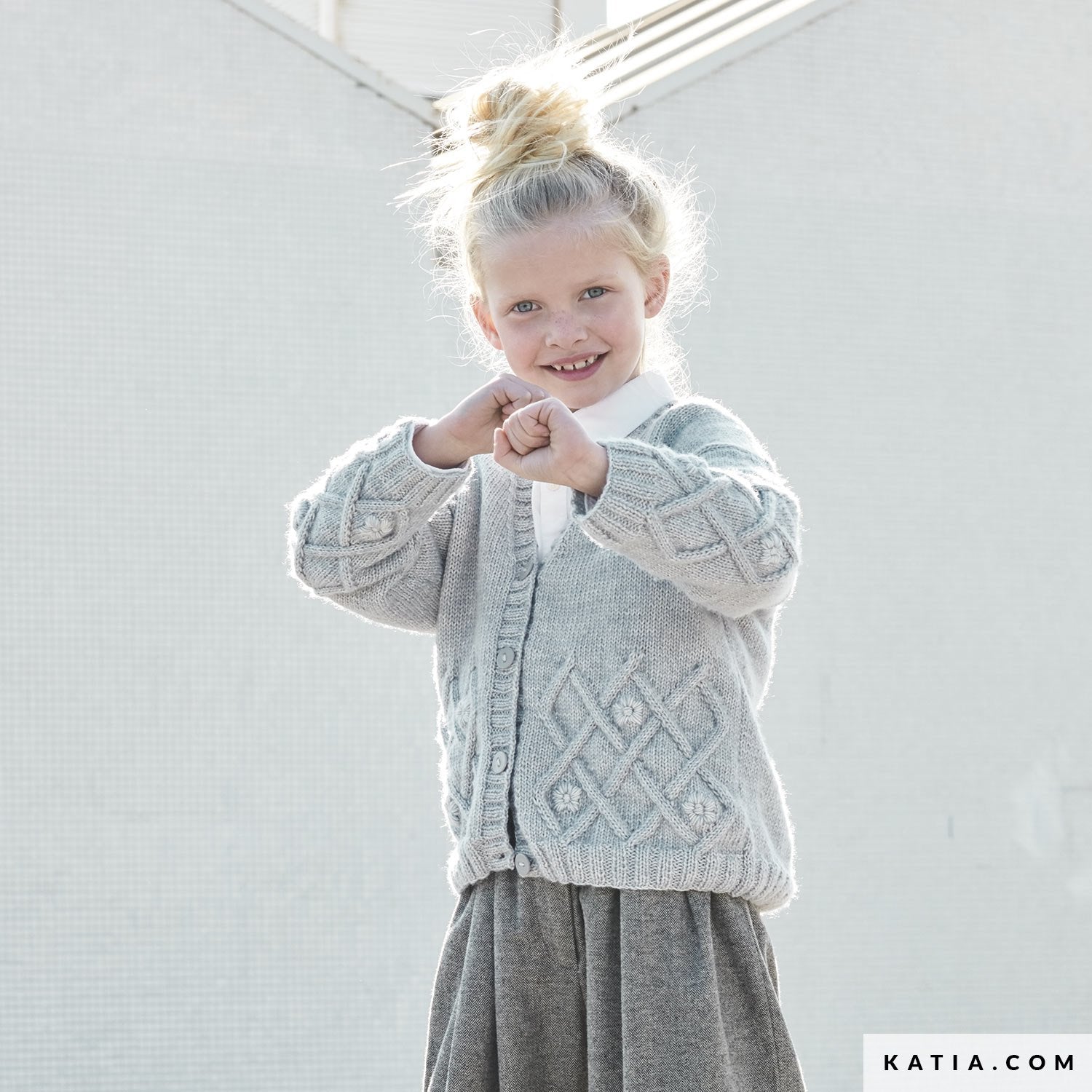 Graue Strickjacke für Mädchen Cotton Merino