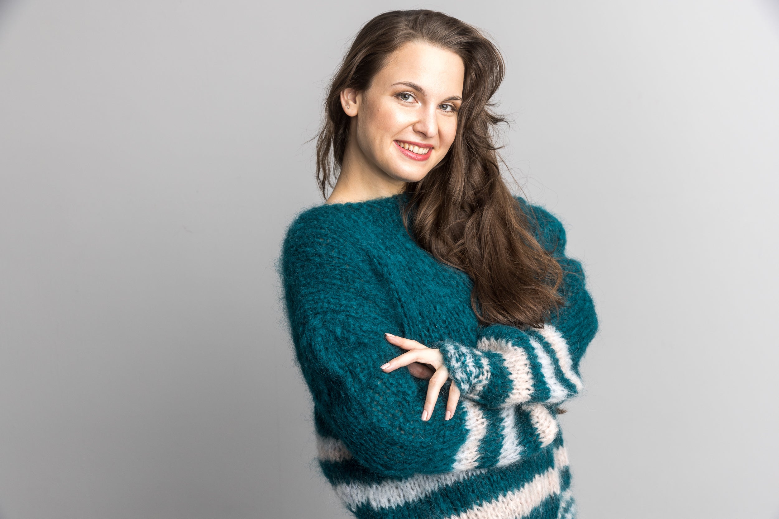 Knit Kit: Mohair Strick - Pullover John Waldgrün gestreift - Beemohr