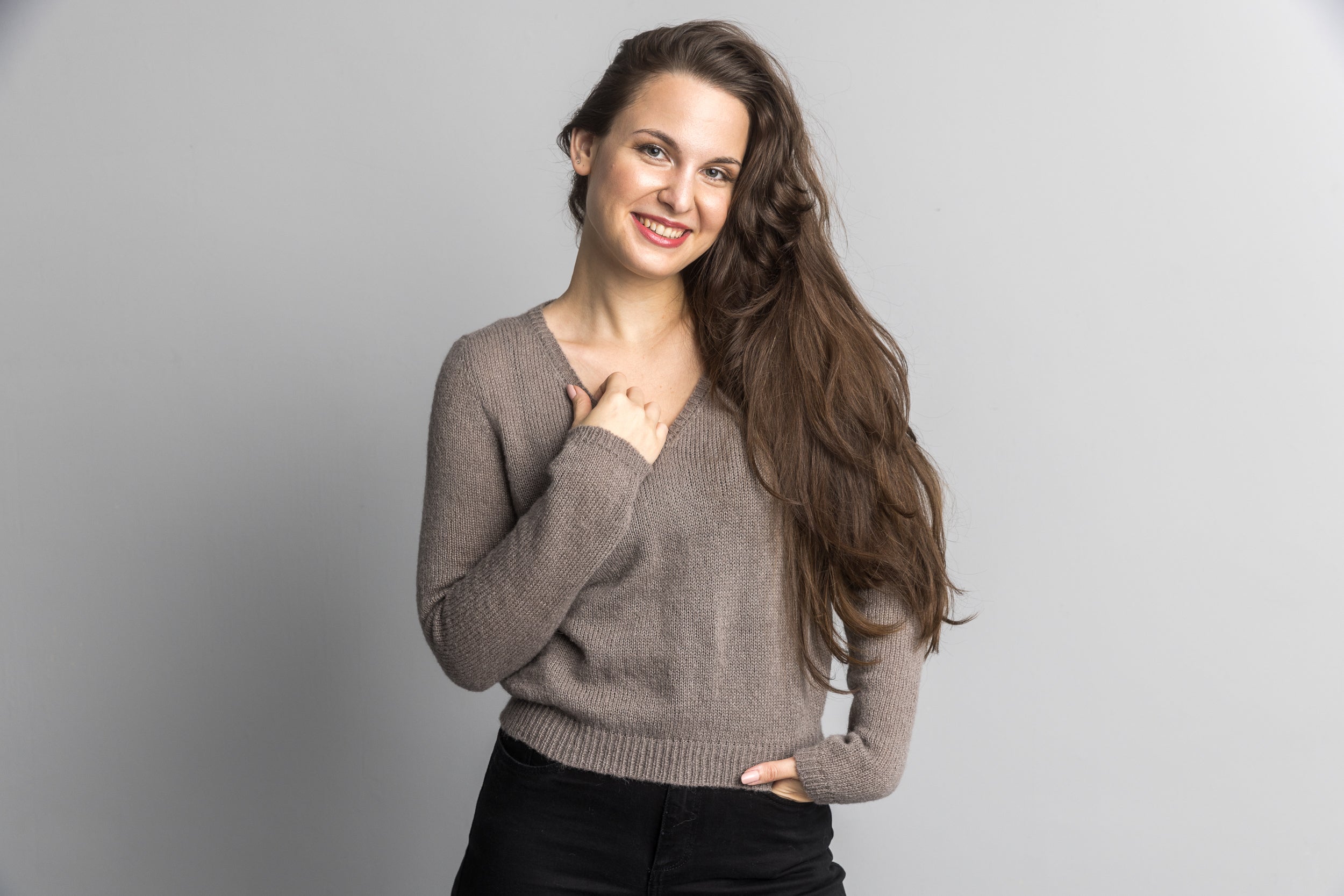 Strickset: Alpaka Pullover mit V-Ausschnitt - Beemohr