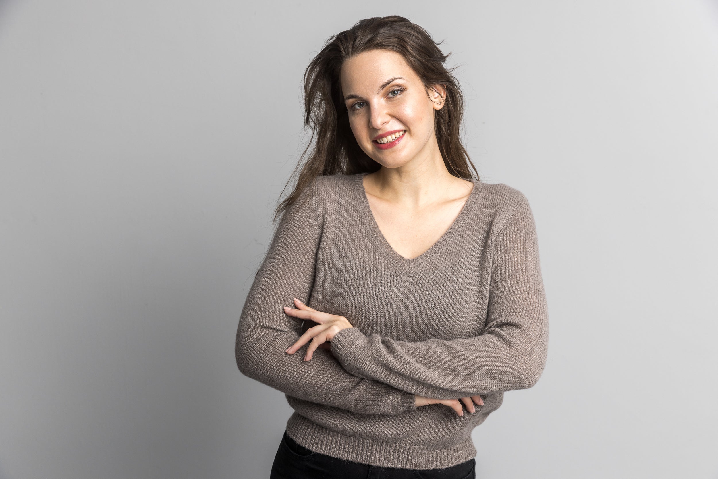 Edler Pullover aus weichem Baby Alpaka in rehbraun - Beemohr