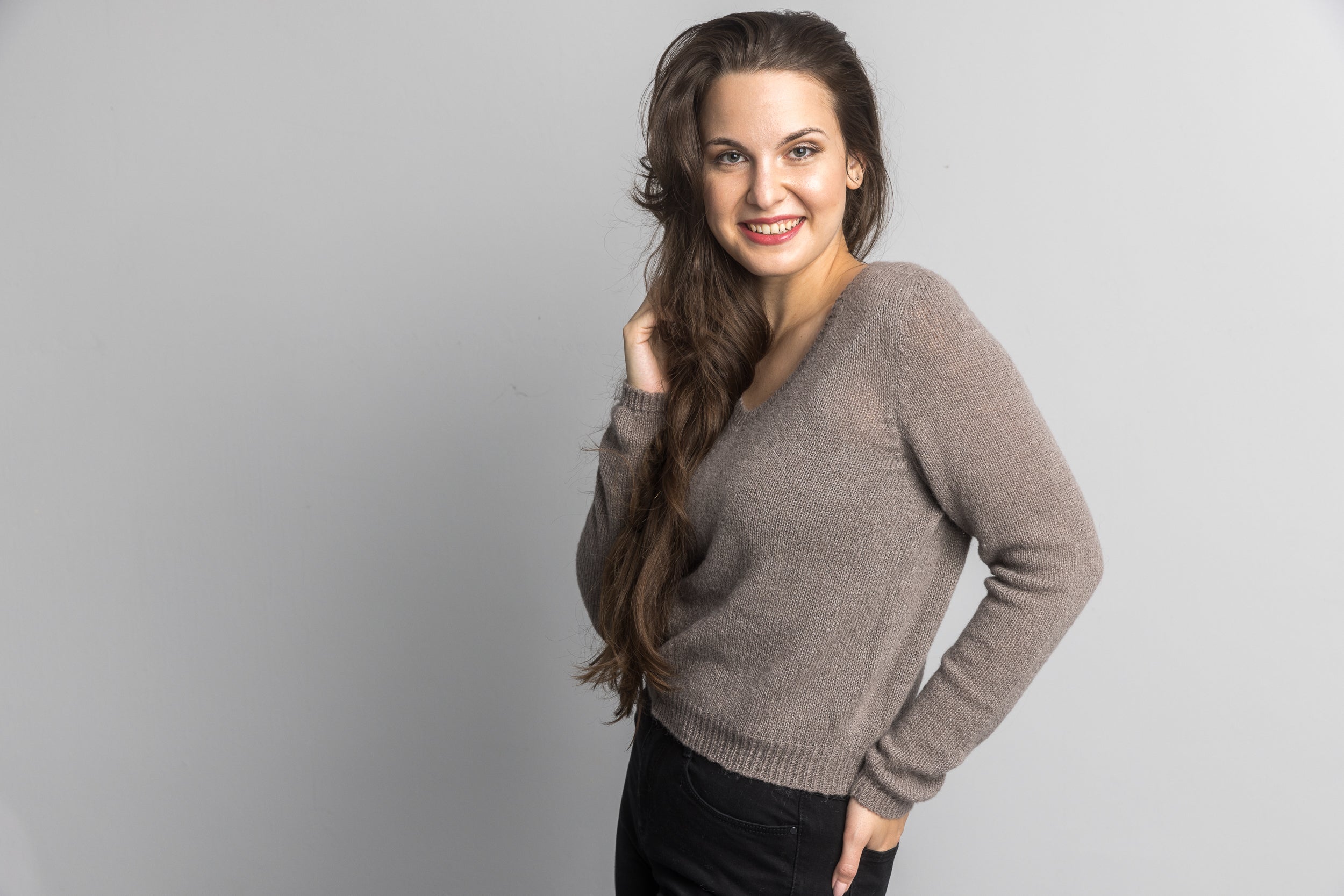 Edler Pullover aus weichem Baby Alpaka in rehbraun - Beemohr
