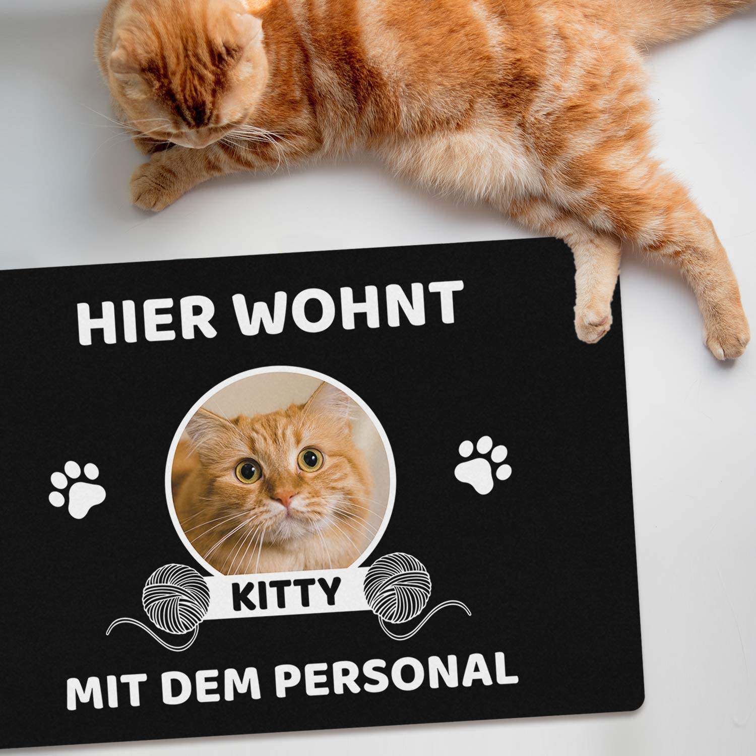 Fußmatte mit Katze personalisierbar schwarz