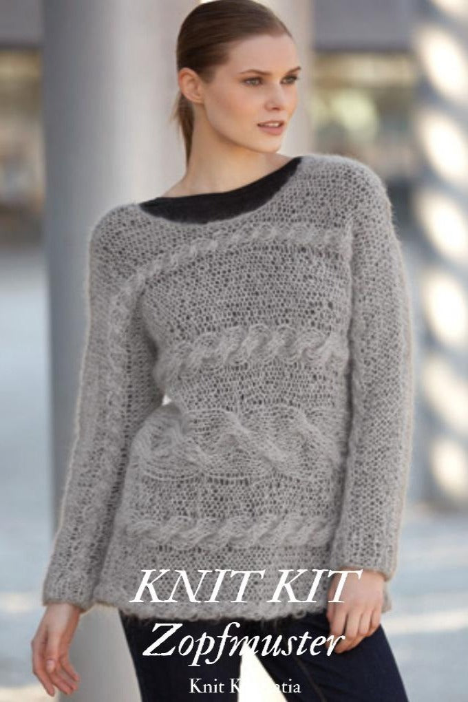 Strickbox: Mohair Pullover im Zopfmuster gestrickt mit Ingenua Wolle von Katia - Beemohr