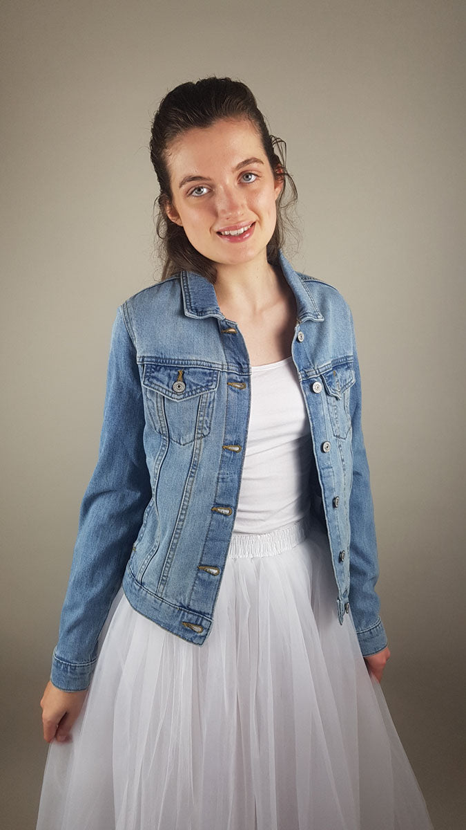 Braut Jeans Jacke in hellblau bedruckt "Always & Forever" - Beemohr