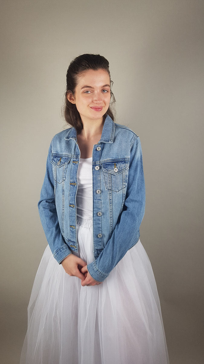 Braut Jeans Jacke in hellblau bedruckt "Always & Forever" - Beemohr
