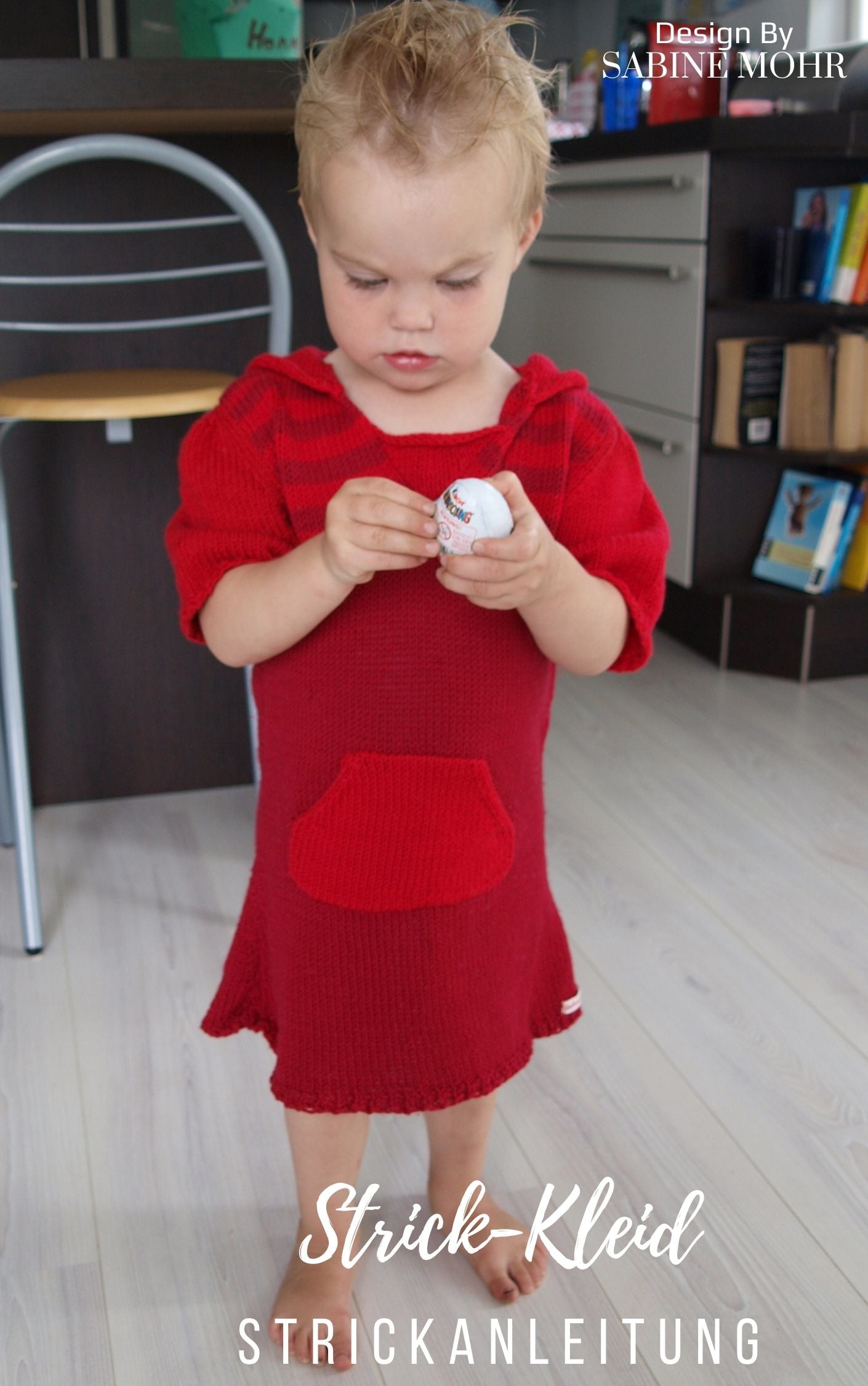 Strickanleitung für ein Mädchenkleid mit Kängeruhtasche - Beemohr