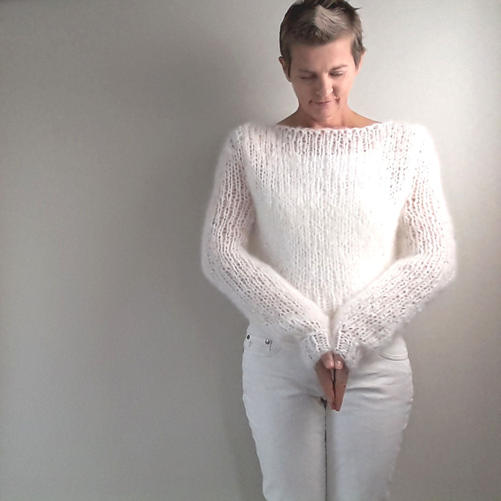 Weißer Strickpullover aus Mohair GENE tailliert - Beemohr