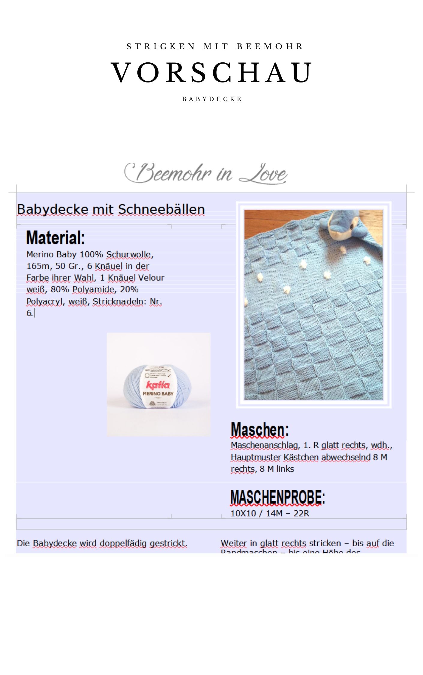 Strickanleitung Vorschau für eine Babydecke