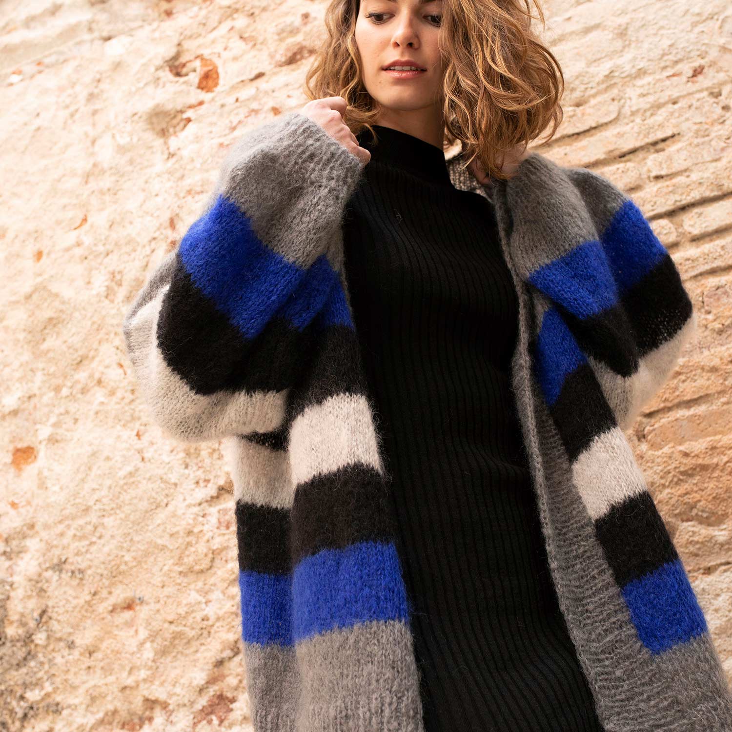 KNIT KIT: Lange Mohair Strickjacke INGENUA in mehreren Farben - Beemohr