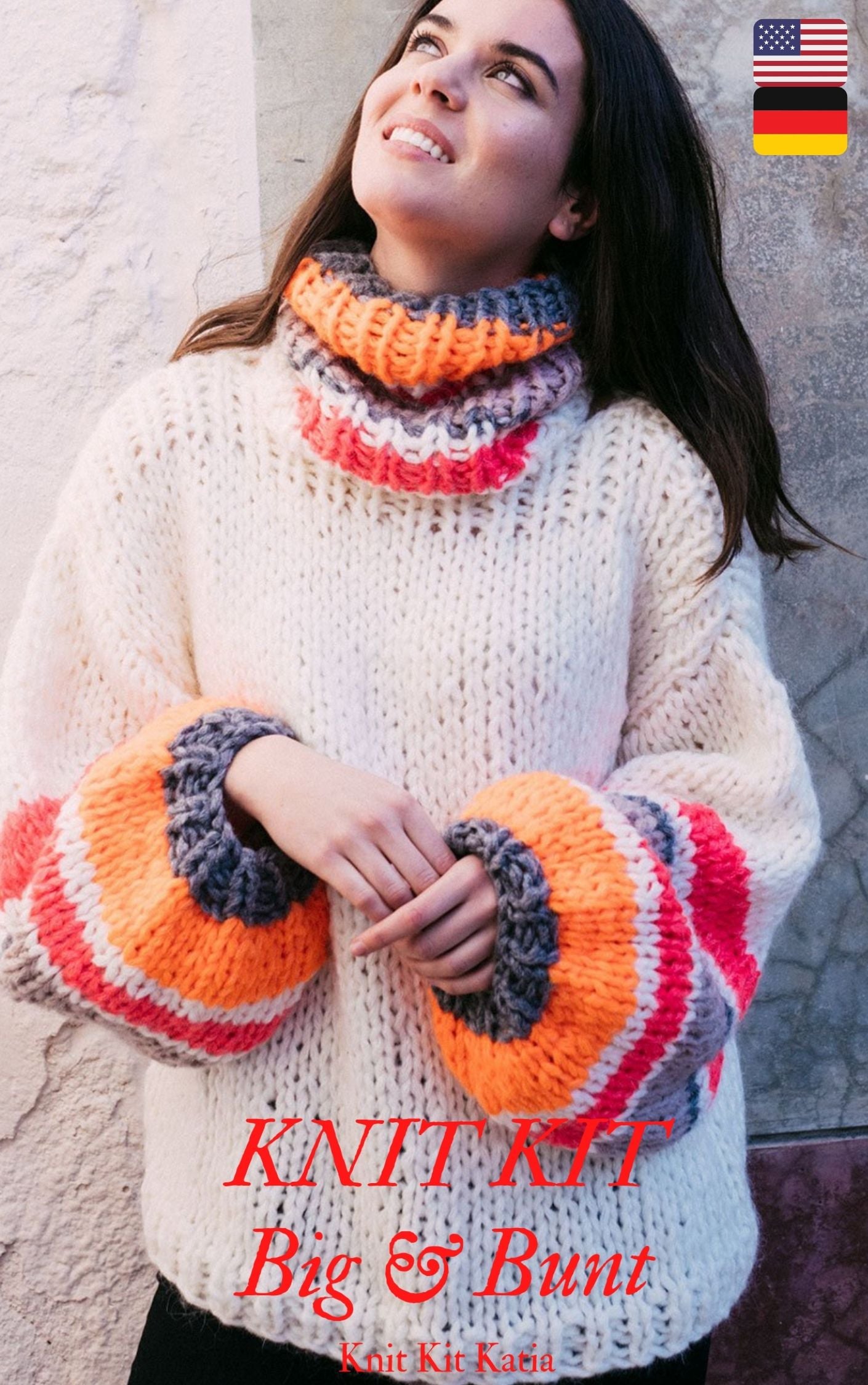 KNIT KIT: Ingenious Big Strickpullover mit bunten Streifen NEON mit Video - Beemohr