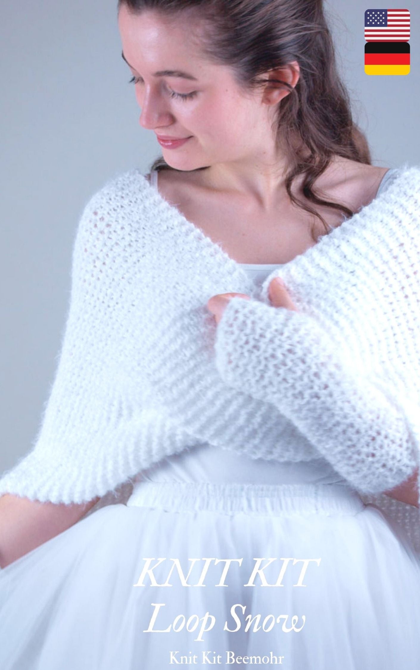 Strickloop SNOW und Stulpen in einer Strickbox mit kuscheliger Wolle in weiß, puder und hellblau - Beemohr