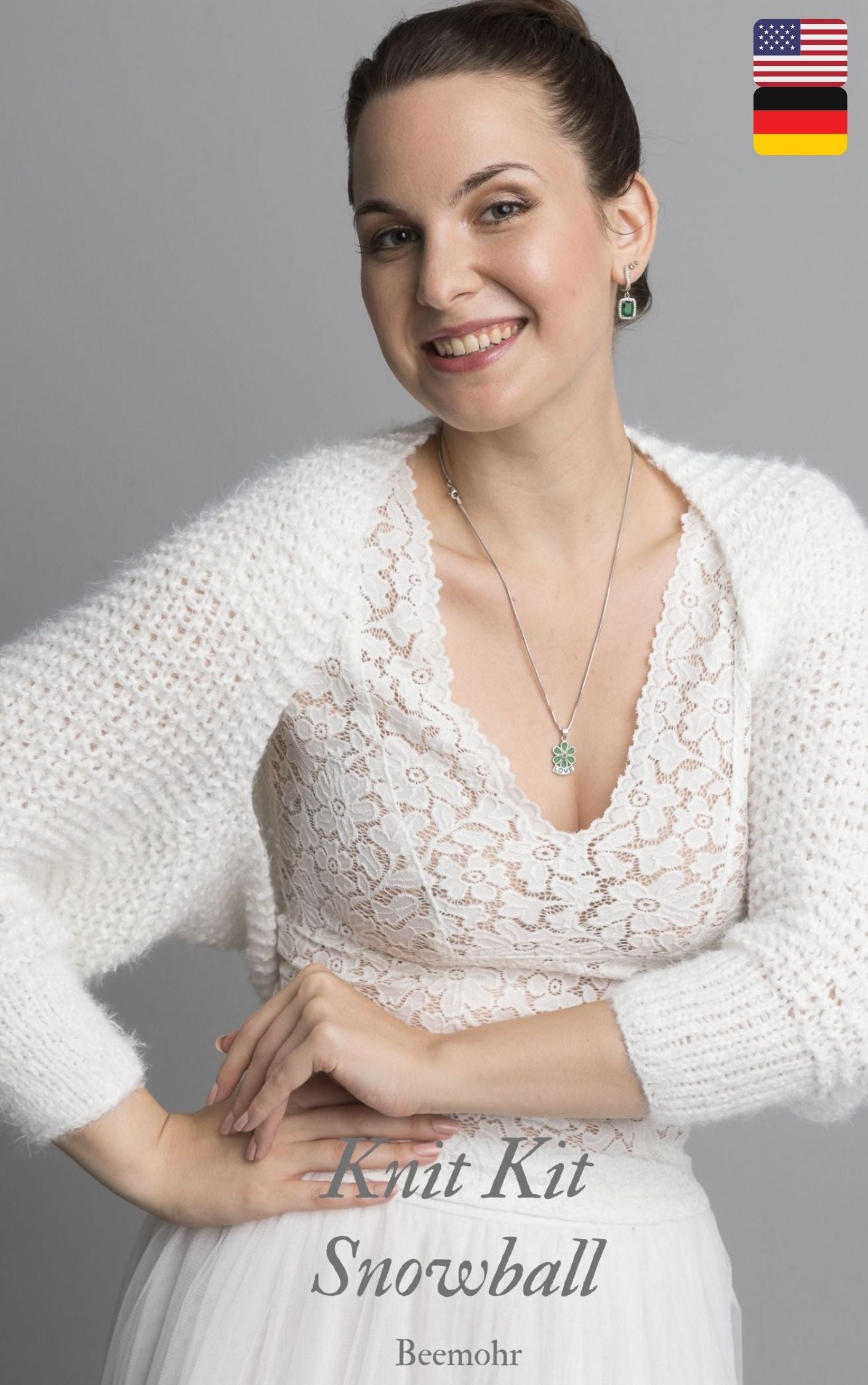 Braut Bolero SNOWBALL in dem praktischen Knit Kit mit kuscheliger Wolle - Beemohr