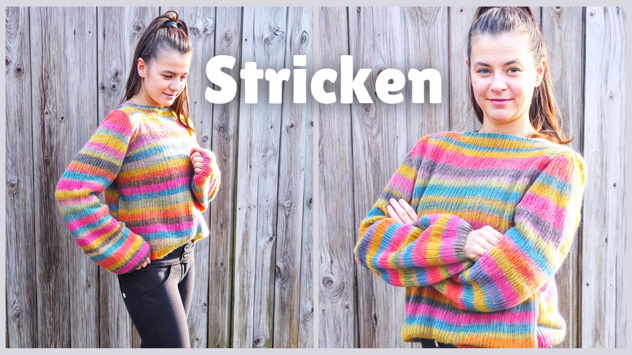 Weiten bunten Strickpullover stricken