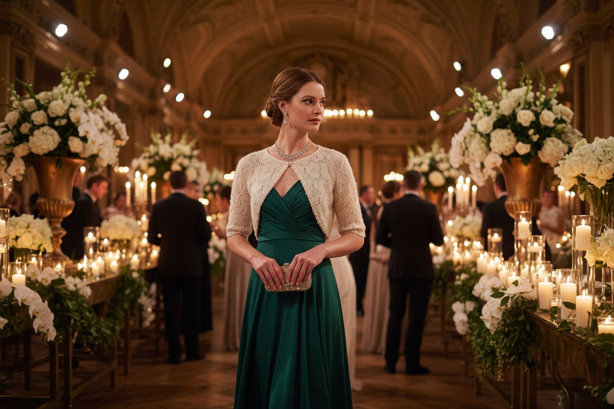 Frau mit Abendkleid und Bolero