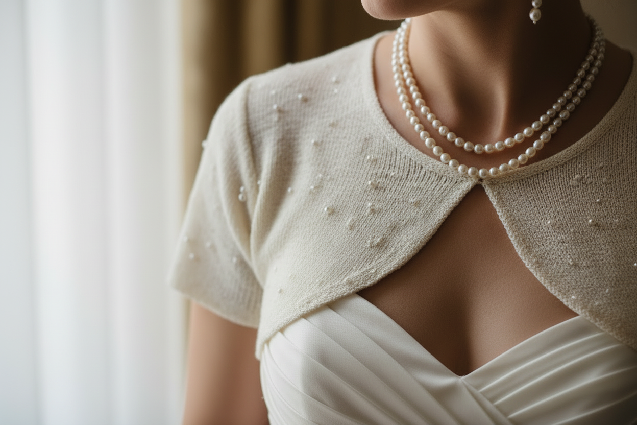 Bolero für die Hochzeit gestrickt mit Kurzarm