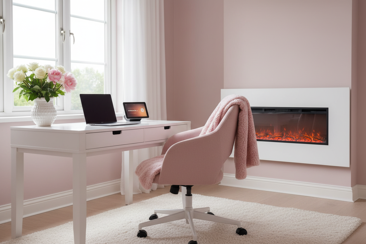 Minimalistisches Büro mit Kamin für Frauen