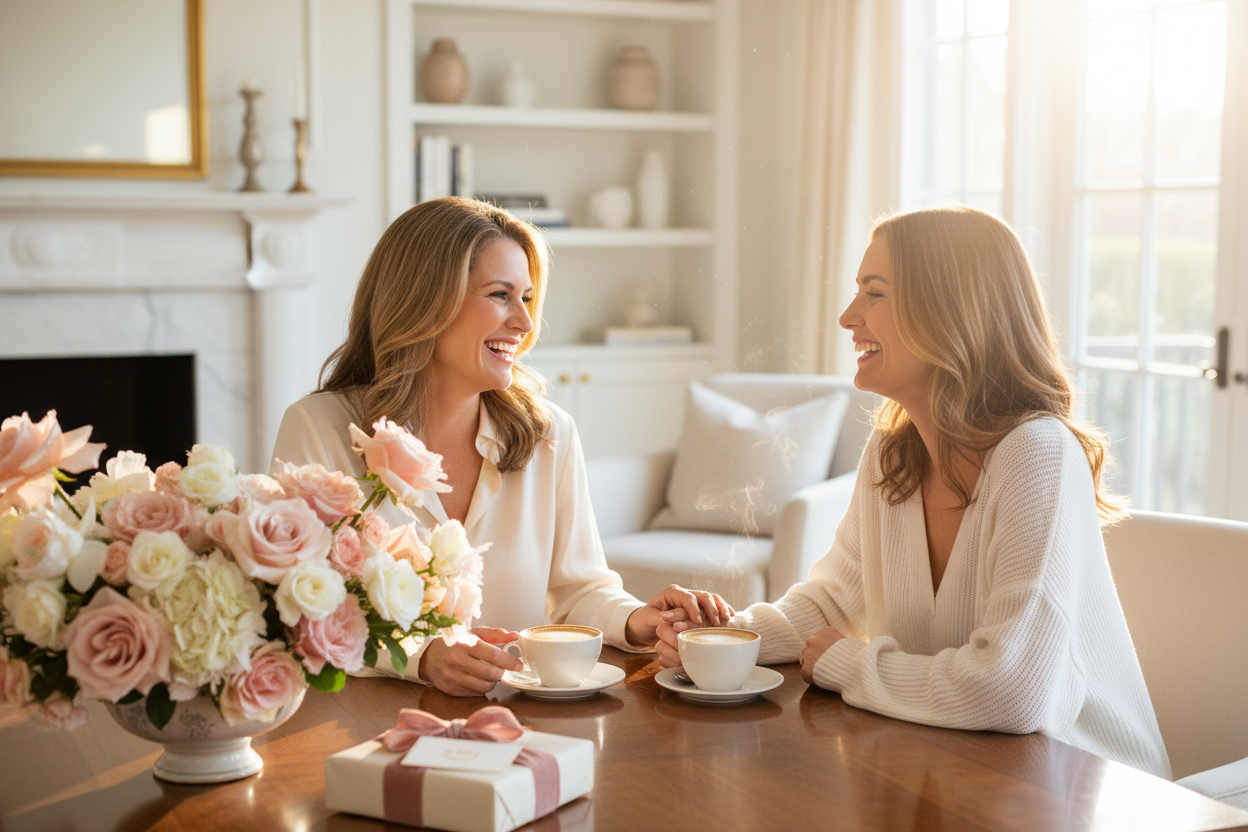 Muttertag mutter und tochter trinken kaffee