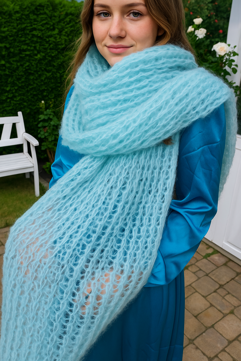 Stola in türkis gestrickt von Beemohr