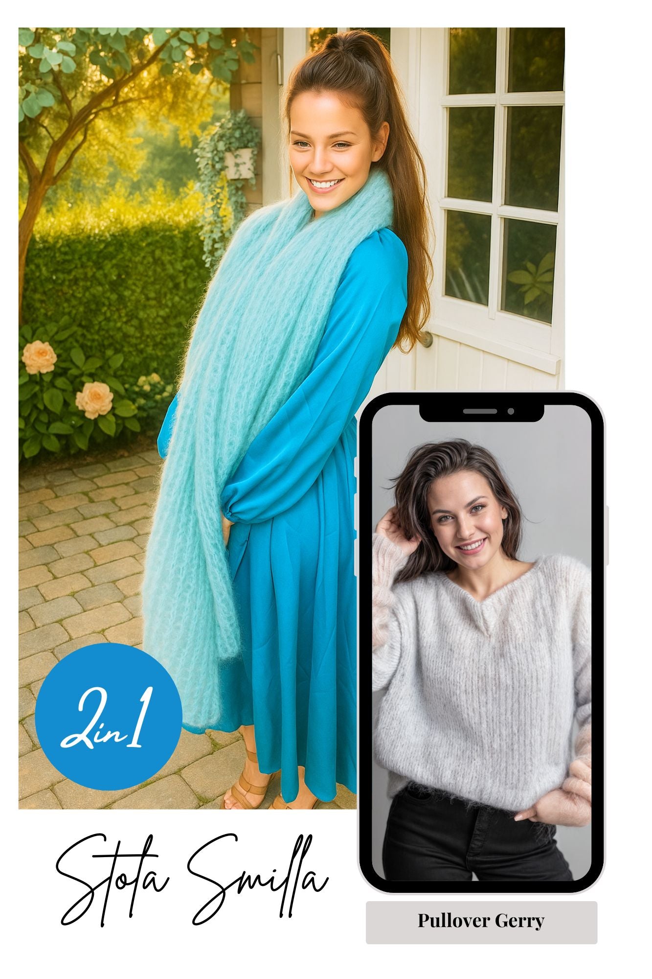 Stola im Patentmuster und Strickpullover
