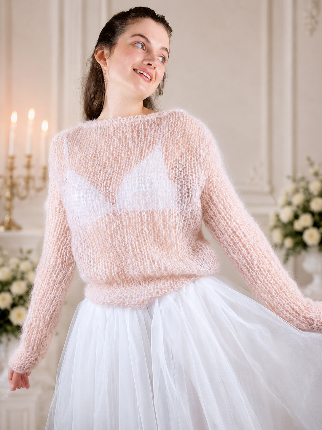 Brautpullover in beige passend zum Brautrock