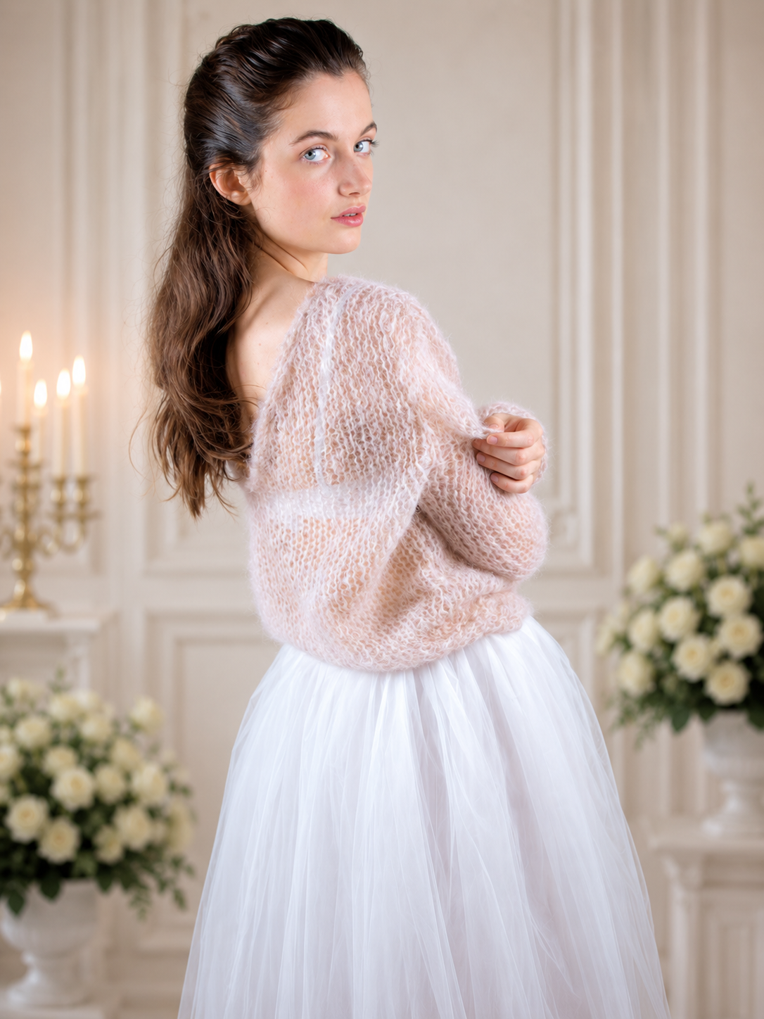 Mohairpullover in beige passend zum Brautrock