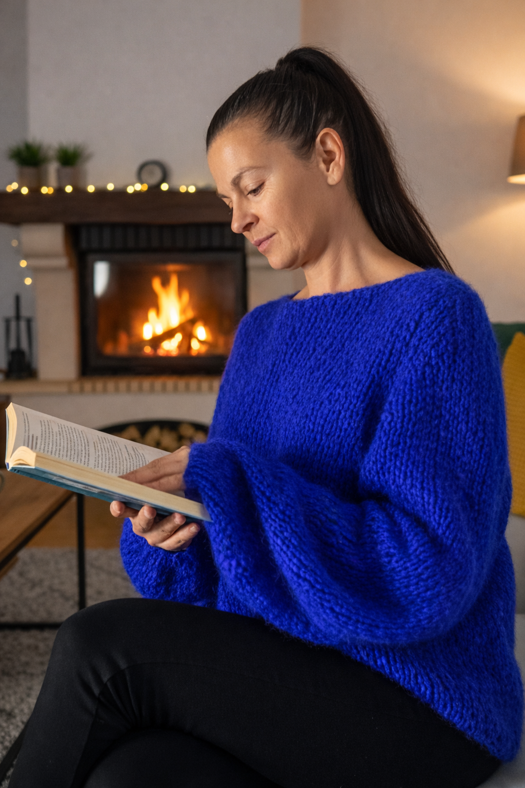 blauer Strickpullover Anleitung