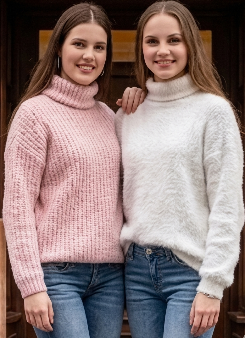 Cozy knit pullover with turtle neck white