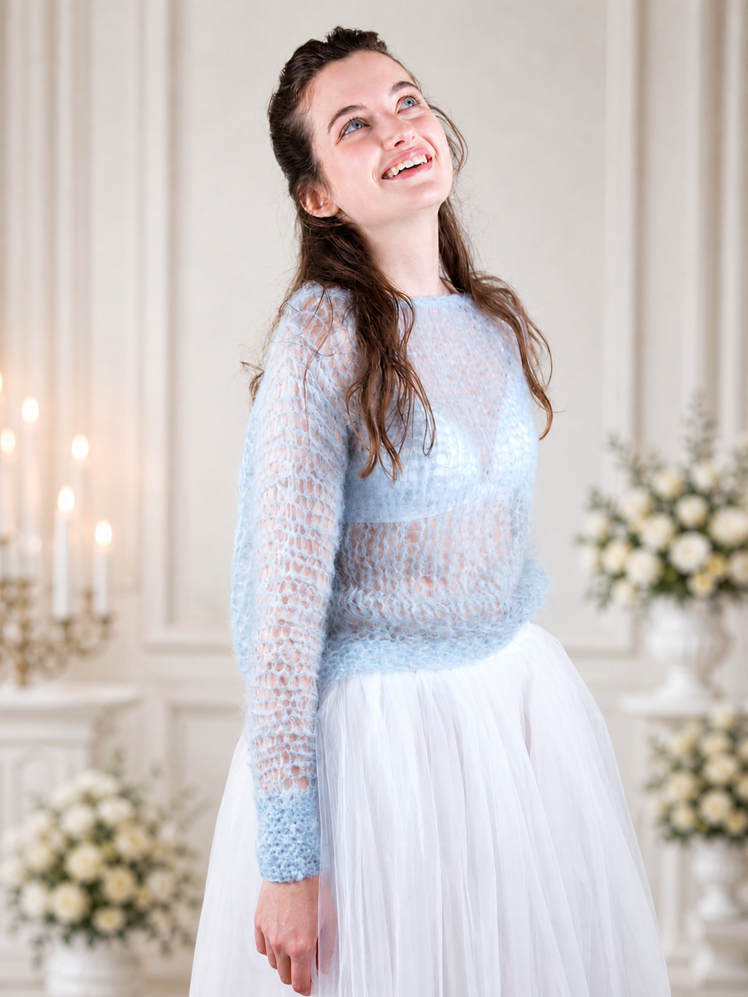 Strickmuster Braut-Pulli Sheer Design, Transparenter Hochzeitspullover aus Mohair, Federleichtes DIY Projekt, Anleitung Katia Wolle, Deutsch